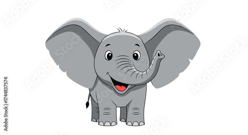 Cute cartoon baby elephant with big ears and a happy smile.