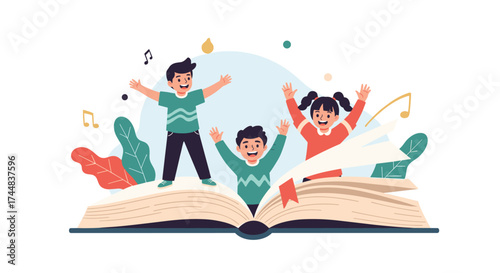 Children Reading Book and Enjoying Stories.