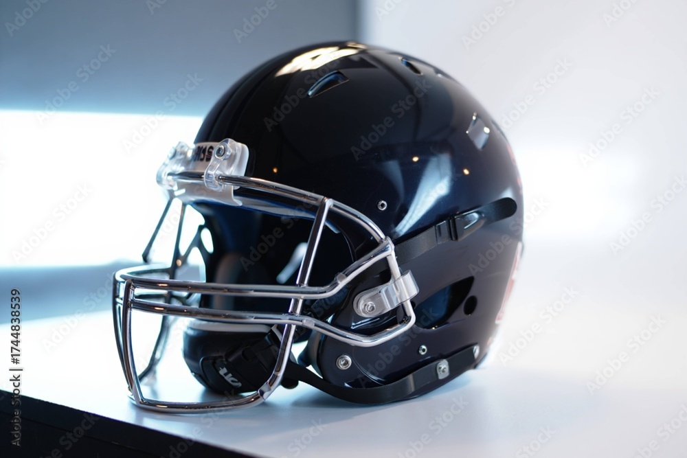 Fototapeta premium Close up of a black american football helmet with metal facemask