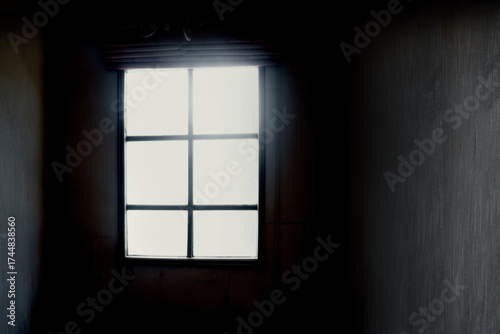 Bilde på lerret thriller horror scary concept , window blind in dark , night terror darkness,  m