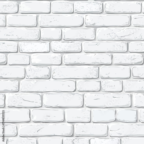 Seamless pattern of white painted brick wall texture with rough surface and mortar lines in flat minimalist vector style for backgrounds and wallpapers