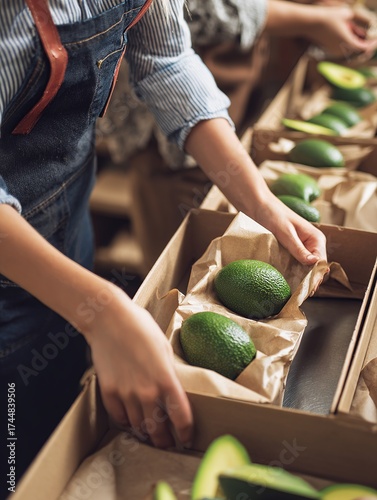 employees woman's hands sell Avocado in the department store.
