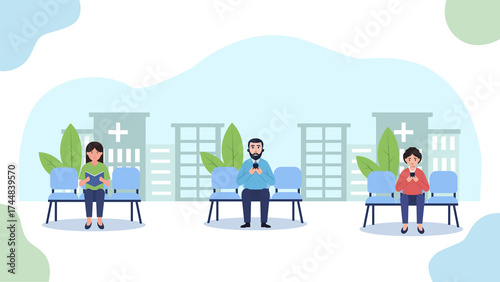 Patients Sitting in Hospital Waiting Room Illustration