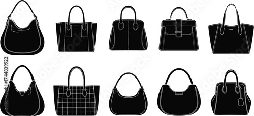Handbag Silhouette Vector Set – Tote, Satchel, Shoulder Bag Styles for Fashion, Retail, Accessory, and Lifestyle Design Projects