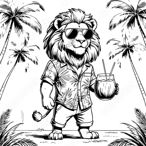 Tropical Lion with Sunglasses
