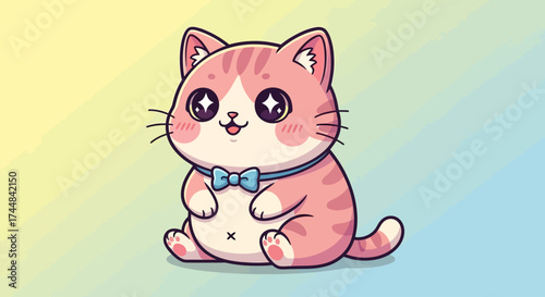 Adorable pink cartoon kitty cat with a bow tie and sparkling eyes is ready to bring joy to your next children's book or animation project