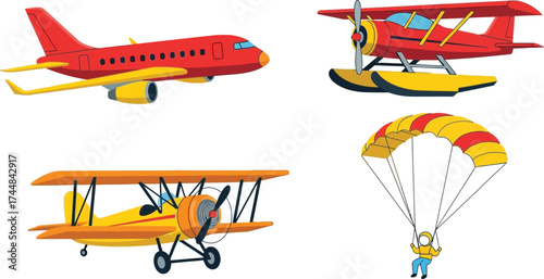 Cartoon airplane aviation transportation vehicle travel vector art
