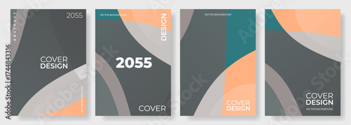 Abstract geometric backgrounds vector set in retro colors. Modern cover design layout for flyer, poster, brochure, book, social media, background, web banner and presentation