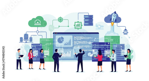 Business Team Analyzing Digital Data and Cloud Technology.