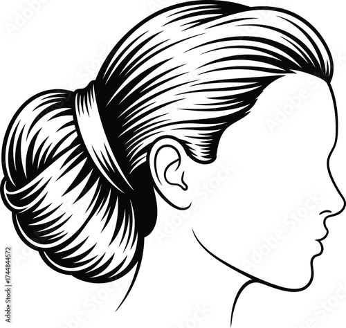 Elegant woman hairstyle bun vector illustration drawing art