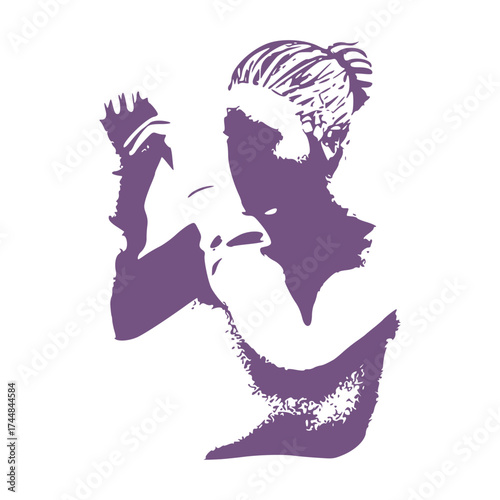 Abused young woman trying to hide and defend herself. Stop violence against women. Family scandal, crisis, domestic violence and abuse. Frightened woman being harassed and bullied by her partner.