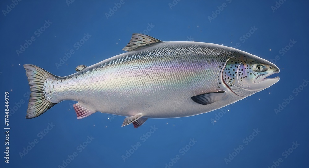 Fototapeta premium Illustration of a salmon, perfect for educational materials, nature guides, or seafood marketing. Detailed art of fish, ideal for culinary projects and eco-awareness.