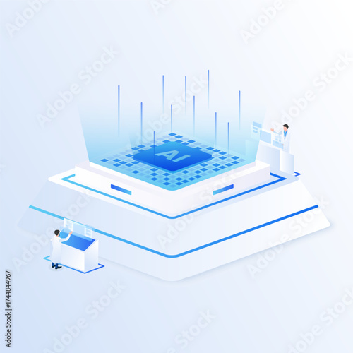 Artificial intelligence chip isometric vector icon illustration. science laboratory chip machine technology concept.