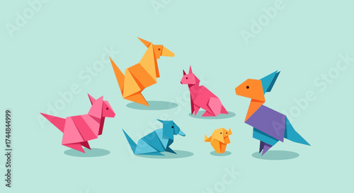 Vibrant Collection of Folded Paper Dinosaur Figures.