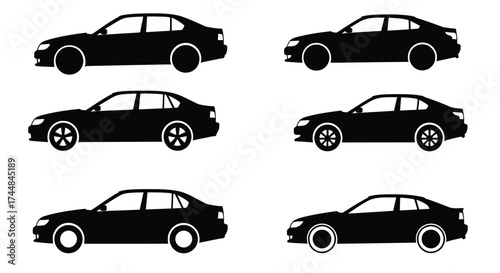Silhouettes of modern sedan cars in a repeating pattern design