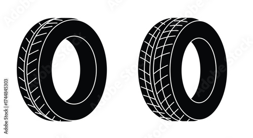 Two black and white tire illustrations showcasing automotive wheel components