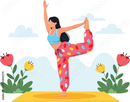Stock vector illustration of woman doing yoga pose outdoors