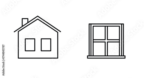 Simple line drawing of a house and a window illustration