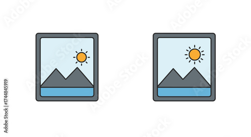 Two identical mobile phone screens displaying a mountain landscape scene