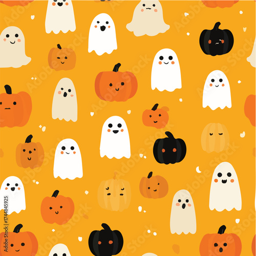 Cute Halloween seamless pattern, minimal vector illustration
