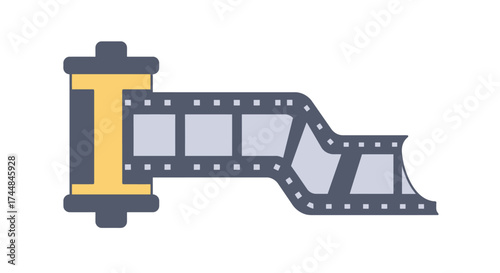 Simple illustration of an old film reel a retro camera element