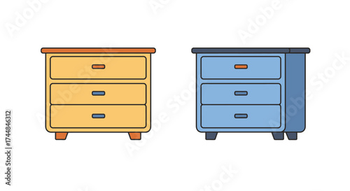 Two colorful bedside tables with drawers a home furniture illustration