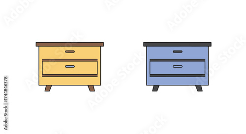 Two colorful nightstands with drawers a simple furniture illustration