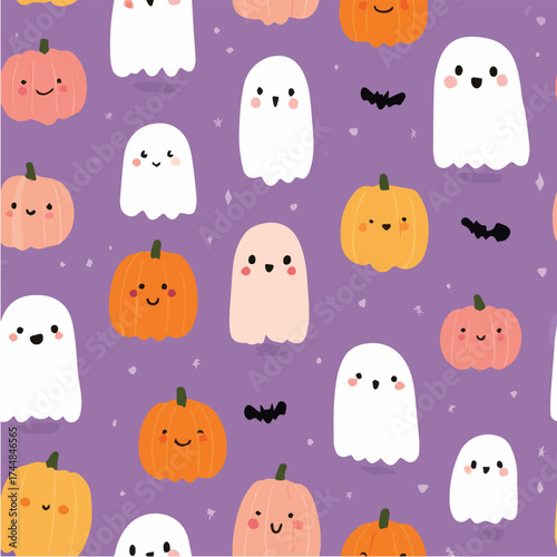 Cute Halloween seamless pattern, minimal vector illustration
