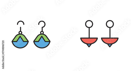 A simple illustration of four colorful dangle earrings in a line
