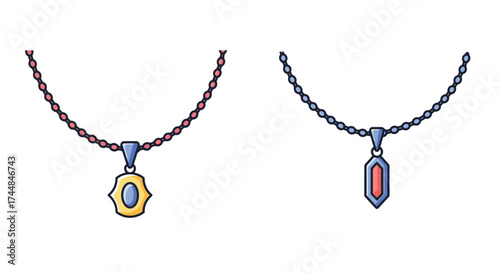 Two colorful necklaces with pendants displayed on a white background