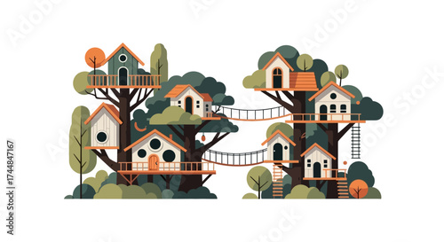 Whimsical Treehouse Village - A Childhood Dream Realized in the Treetops.