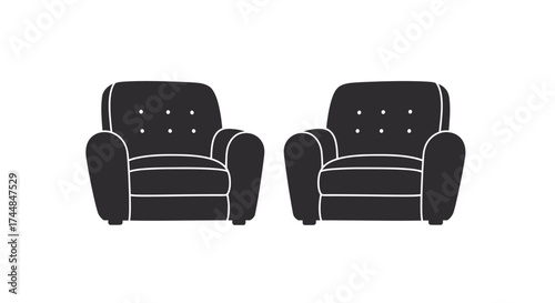 Simple black and white illustration of two comfortable armchairs side by side