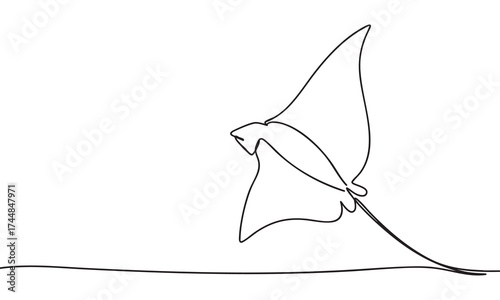 Elegant Line Art of a Flying Manta Ray