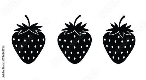 Three black silhouette strawberries arranged in a simple repeating pattern