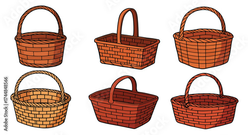 Collection of intricately woven empty wicker baskets in various shapes