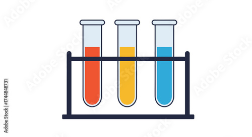 Three test tubes filled with colorful liquids in a rack