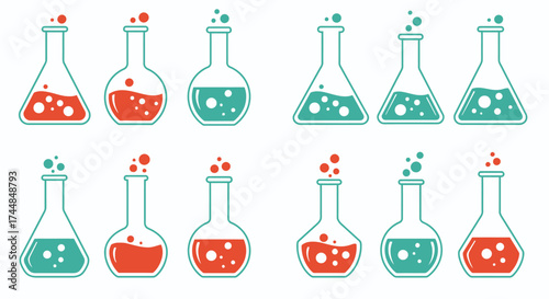 Colorful chemistry a collection of flasks filled with vibrant liquids
