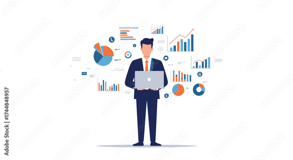 Fototapeta premium A businessman leaping between two rectangular blocks with a briefcase