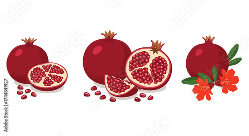 Fresh pomegranates and vibrant orange flowers a colorful still life composition