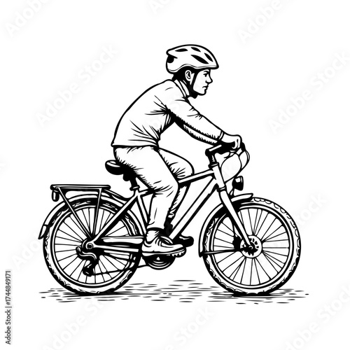 Person on bicycle helmet enjoying cycling for recreation and exercise outdoors in nature activity