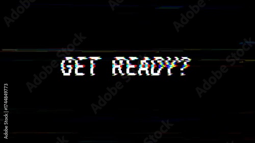 Retro gaming vibes get ready text on old tv glitch.Blurred reflections for design projects.4k video