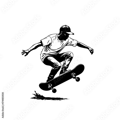 Silhouette skater performs a dynamic aerial trick, a symbol of youthful energy and determination