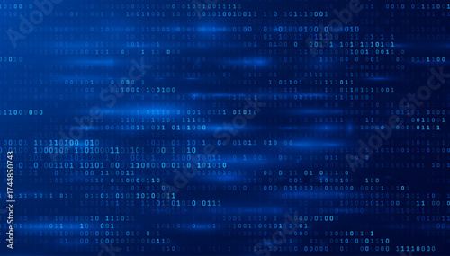 Blue Binary Data Software Programming Code Background. Random Parts of Program Code. Digital Data Technology Concept. 1 0 Machine Code. Random Binary Data Matrix Wide Vector Illustration.