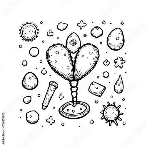 Whimsical botanical doodle with unique floral arrangement for creative designs and imaginative art