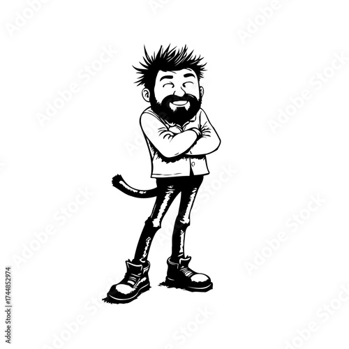 Whimsical cartoon character with playful expression features a tail adding a touch of fantasy style