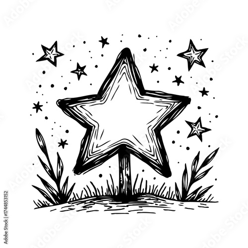 Whimsical celestial star emblem adorned with botanical elements creating magical wonderment and
