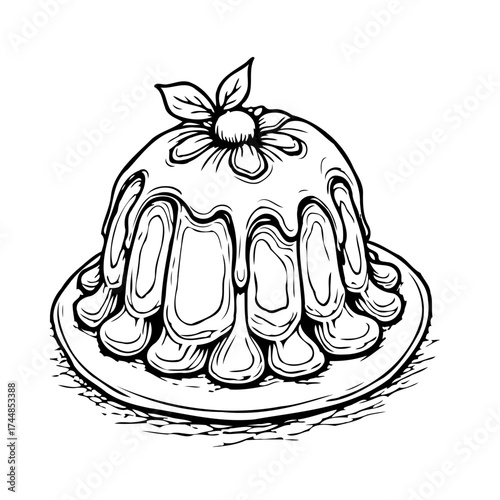 Whimsical dessert illustration evoking nostalgic charm and culinary artistry with delicate swirls