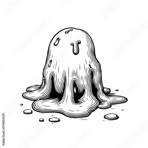 Whimsical drippy blob illustration black and white design creative graphic element isolated