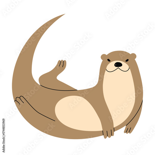 Otter Single 3 cute on a White background, vector illustration.