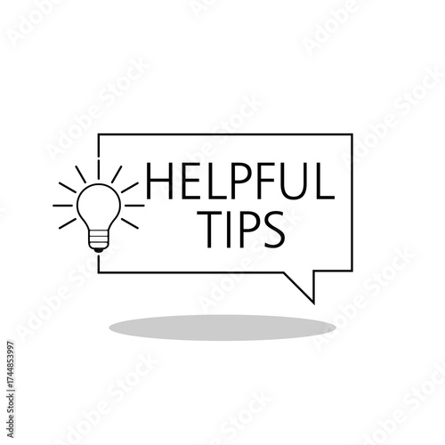 Helpful tips message bubble with light bulb icon with shadow